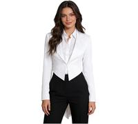 Yyuihri Veste De Tailleur Moderne pour Femme Coupe Ajustée avec Basques Courte Devant Et Longue Derrière Blazer Veste De Tailleur Basique Unie Smoking Blanc L