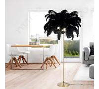 YYUTLUO Lampe À Plumes Moderne, Lampadaire En Plumes D'Autruche Naturelles, Hauteur 160cm, Poteau Et Base Dorés, 3 Températures De Couleur, Ampoules LED G4, Salon, Chambre D'Enfant, Bureau (Noire)