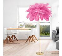 YYUTLUO Lampe À Plumes Moderne, Lampadaire En Plumes D'Autruche Naturelles, Hauteur 160cm, Poteau Et Base Dorés, 3 Températures De Couleur, Ampoules LED G4, Salon, Chambre D'Enfant, Bureau(Rose Clair)