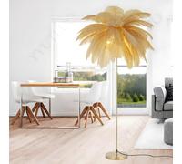 YYUTLUO Lampe À Plumes Moderne, Lampadaire En Plumes D'Autruche Naturelles, Hauteur 160cm, Poteau Et Base Dorés, 3 Températures De Couleur, Ampoules LED G4, Salon, Chambre D'Enfant, Bureau (Kaki)