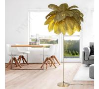 YYUTLUO Lampe À Plumes Moderne, Lampadaire En Plumes D'Autruche Naturelles, Hauteur 160cm, Poteau Et Base Dorés, 3 Températures De Couleur, Ampoules LED G4, Salon, Chambre D'Enfant, Bureau (Chameau)
