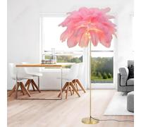 YYUTLUO Lampe À Plumes Moderne, Lampadaire En Plumes D'Autruche Naturelles, Hauteur 160cm, Poteau Et Base Dorés, 3 Températures De Couleur, Ampoules LED G4, Salon, Chambre D'Enfant, Bureau (Rose)