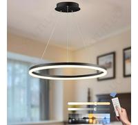 YYUTLUO Lustre LED Moderne DIY Cercle, 1 Noire Anneaux, 80cm=35W， H150cm Hauteur Réglable, Métal+Acrylique, Télécommande Intensité Variable Lampe, Suspendue Plafond Ronde Salon Chambre Bureau
