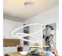 YYUTLUO Lustre LED Moderne DIY Cercle, 2 Blanc Anneaux, 60+80cm=65W， H200cm Hauteur Réglable, Métal+Acrylique, Télécommande Intensité Variable Lampe, Suspendue Plafond Ronde Salon Chambre Bureau