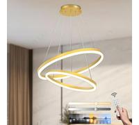 YYUTLUO Lustre LED Moderne DIY Cercle, 2 Or Anneaux, 40+60cm=40W， H200cm Hauteur Réglable, Métal+Acrylique, Télécommande Intensité Variable Lampe, Suspendue Plafond Ronde Salon Chambre Bureau