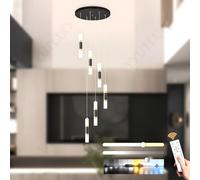 YYUTLUO Lustre Moderne 6 LED, 36W, Suspension En Métal Noir Et Doré + Acrylique, Intensité Lumineuse Réglable (3000-6500K), Câble De Suspension Réglable 300cm, Idéal Pour Salon Escalie Bureau Couloir.