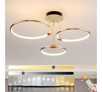 YYUTLUO Plafonnier LED, Ø56cm lustre Cercle En Métal Doré, 60W Dimmable En Continu 3000-6000K, Pendentif Galvanoplastie Rond Moderne, Chambre Salon Enfants Bureau Étude Cuisine Couloir (3 Anneaux)