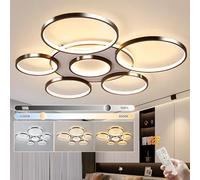 YYUTLUO Plafonnier LED Moderne, Lampe Multi Cercles Noire Ø110cm, 120W Dimmable En Continu 3000-6000K, Lustre Rond En Métal + Acrylique, Chambre Salon Enfants Bureau Étude Cuisine Couloir (7 Anneaux)