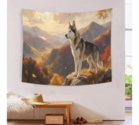 YYVKPMLXC 3D Effet Chien Husky siberien Tapisseries Murale,Montagne d'automne Drapé Mural,Esthétique Tapisserie Pour Chambre Salon Tissu Mural 180cmx230cm