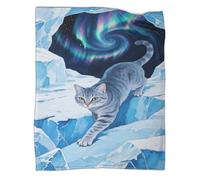 YYVKPMLXC Chat Russe Bleu Couverture Polaire en Flanelle 3D Couverture De Canapé Paysage Arctique Confortable pour Filles, Garçons, Voyage 50x60inch(127x152cm)