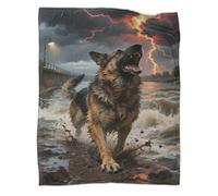 YYVKPMLXC Chien Berger Allemand Couverture Polaire en Flanelle 3D Motif Scène d'orage Couverture De Canapé Confortable Et Respirante pour Adultes d'enfants 50x60inch(127x152cm)