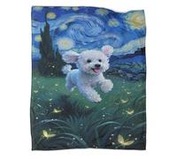 YYVKPMLXC Chien Bichon Frise Couverture en Flanelle 3D Motif Luciole Couverture De Canapé Duveteux pour Filles, Garçons, Voyage 40x50inch(100x130cm)