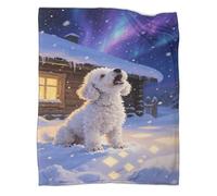 YYVKPMLXC Chien Bichon Frise Couverture en Flanelle Imprimée 3D Aurore boréale enneigée Couverture De Canapé Douce Et Duveteux pour Adultes d'enfants 40x50inch(100x130cm)