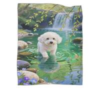 YYVKPMLXC Chien Bichon Frise Couverture Polaire en Flanelle 3D Motif Chute d'eau Landscape Couverture De Canapé Confortable Et Respirante pour Adultes d'enfants 80x90inch(200x230cm)