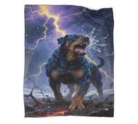 YYVKPMLXC Chien Rottweiler Boucher Couverture Polaire en Flanelle 3D Couverture De Canapé Scène d'orage Confortable pour Filles, Garçons, Voyage 50x60inch(127x152cm)