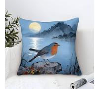 YYVKPMLXC Coussin Housse Rouge-Gorge Moderne Imprimé,Peinture à l'encre Orientale Carré Taie d'oreiller Décoratif Polyester De Canapé Housse De Coussincarré pour Salon Canapé Balcon Patio 50x50cm