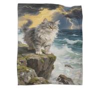 YYVKPMLXC Couverture en Flanelle Chat Ragamuffin Polaire 3D Imprimée Motif Vue sur la mer orageuse Couverture De Canapé Douce Et Duveteux pour Filles, Garçons, Voyage 80x90inch(200x230cm)