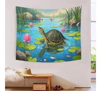 YYVKPMLXC Effet 3D African Sideneck Tortue Tapisserie Murale|Étang de lotus de printemps Tenture Murale|tapis Mural Pour Chambre À Coucher Et Salon Esthétique Tapisserie 150cmx200cm