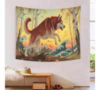 YYVKPMLXC Effet 3D Chien Husky siberien Tapisserie Murales|Forêt d'automne Drapé Mural|Esthétique Tapisserie Pour Chambre Salon Tenture Murale 100cmx150cm