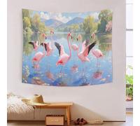 YYVKPMLXC Effet 3D Flamants roses Tapisseries Murale|Paysage de lac serein Drapé Mural|Esthétique Tapisserie Pour Chambre Salon Tissu Mural 130cmx150cm
