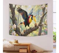 YYVKPMLXC Effet 3D Grand calao Tapisserie Murale Aesthetic|Écologie de la forêt tropicale Drapé Mural|Wall Tapestry Pour Chambre Salon Tenture Murale 70cmx100cm