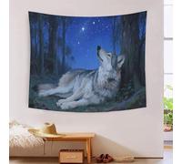 YYVKPMLXC Effet 3D Loup gris Tapisserie Murale|Forêt étoilée Tenture Murale|tapis Mural Pour Chambre À Coucher Et Salon Esthétique Tapisserie 180cmx230cm