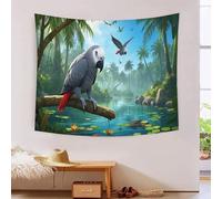 YYVKPMLXC Effet 3D Perroquet gris du Gabon Tapisserie|drapé Mural|Forêt tropicale humide Tapisserie Murale Pour Chambre À Coucher Et Salon Tapisseries Decoration Murales 70cmx100cm