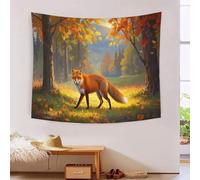 YYVKPMLXC Effet 3D Renard roux Tapisseries Murale|Forêt d'automne Drapé Mural|Esthétique Tapisserie Pour Chambre Salon Tissu Mural 100cmx150cm