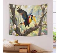 YYVKPMLXC Grand calao Effet 3D Tapisseries|Écologie de la forêt tropicale Tenture Murale|Tapisseries Decoration Murales Pour Décoration Intérieure Art Mural 100cmx150cm