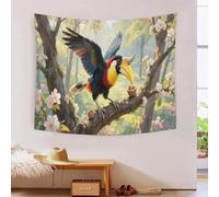 YYVKPMLXC Grand calao Effet 3D Tenture Murale|Écologie de la forêt tropicale Drapé Mural|Esthétique Tapisserie Pour Chambre Salon Couverture Murales 180cmx230cm