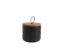 YYW Bocal de rangement alimentaire en céramique avec couvercles hermétiques en bois scellés, pour thé, café, sucre, bonbons, biscuits, sel de bain (noir, 260 ml)