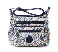 YYW Sac à bandoulière multi-poches pour femme - Étanche - Grande capacité - En nylon - Avec sangle réglable - Pour la randonnée, le shopping, les voyages, Feuilles de saule blanc, Taille unique