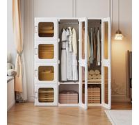 YYXLDYNB Armoire pliante blanche polyvalente avec tringle à vêtements et portes magnétiques, plaque de porte transparente, armoire pliable pour chambre à coucher, armoire de rangement