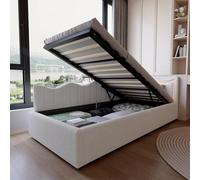 YYXLDYNB Lit Coffre 90x200 avec Éclairage LED,Lit Simple 90x200 avec Rangement hydraulique,Lits Capitonné avec Tete de lit,lit 1 Place,Sommier à Lattes,Teddy Velours, Blanc(sans Matelas)