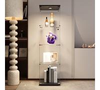 YYXLDYNB Vitrine en Verre 4 Étagères,Meuble vitrine LED avec 1 Portes et Serrure,Meuble Vitrine Verre pour Collectionneurs,pour Chambre,Salon, Noir