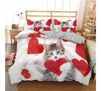 YYZBS Parure De Lit 90x190 Kitten Love Hearts Literie ImpriméE en 3D Sets De Parure Housse Couette Microfibre Douce+1 Taie d'oreiller 65x65cm