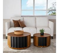 YYZIWYUN Ensemble De 2 Tables Basses Gigognes Rondes - Tables Gigognes Modernes Et Minimalistes Ensemble De Tables D'appoint Rondes en Bois Idéal pour Le Salon, La Chambre,Brown b