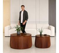 YYZIWYUN Ensemble De 2 Tables Basses Gigognes Rondes - Tables Gigognes Modernes Et Minimalistes Ensemble De Tables D'appoint Rondes en Bois Idéal pour Le Salon, La Chambre,Brown a