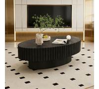 YYZIWYUN Table Basse Cannelée en Forme De Tambour Tables Basses Rondes en Bois Style Milieu du Siècle pour Salon, Appartement Ou Salle De Réception,Oval Black 43.3 inch