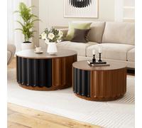 YYZIWYUN Table Basse gigogne Ronde avec Rangement Ensemble de 2 Tables Basses gigognes en Bois Style Moderne du Milieu du siècle Idéal pour Salon, Chambre, Petits espaces,Brown d26.8 + d19.7 inch