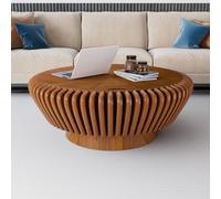 YYZIWYUN Table Basse Ronde Cannelée Unique Tables Centrales De Tambour Circulaire De Luxe Modernes avec Rangement Table D'appoint Ronde pour Salon, Chambre À Coucher, Appartement,Marron