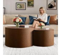 YYZIWYUN Tables Gigognes Rondes en Forme De Tambour pour Le Salon, Ensemble De 2 Tables Basses Cannelées en Bois, Ensemble De Tables Basses Rondes Modernes pour Appartement Ou Bureau,Brown a