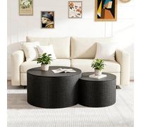 YYZIWYUN Tables Gigognes Rondes en Forme De Tambour pour Le Salon, Ensemble De 2 Tables Basses Cannelées en Bois, Ensemble De Tables Basses Rondes Modernes pour Appartement Ou Bureau,Noir