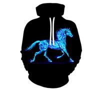 YYZOVBNN Sweat à Capuche imprimé 3D Blue Flame Art Horse pour Hommes et Femmes - Streetwear Tendance pour l'automne et l'hiver