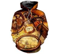 YYZOVBNN Sweat à Capuche rétro Style Streetwear, Ample et Sportif, avec Motif Boussole et Carte Nautique 3D.