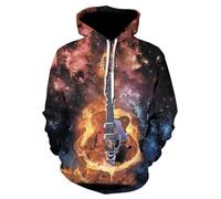 YYZOVBNN Sweat-Shirt Homme imprimé 3D Starry Sky Flame Music Guitar, T-Shirt de Sport Unisexe à Manches Longues Style Hip-hop