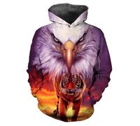 YYZOVBNN Sweat-Shirt Unisexe à imprimé Animal 3D Tendance avec Motif Tigre et Aigle à tête Blanche, Veste décontractée de Style Streetwear à la Coupe Ample.