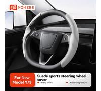 YZ pour Tesla modèle 3/Y Highland Juniper housse de volant en Fiber de carbone cuir Anti-fourrure Sport volant accessoires de voiture Grey