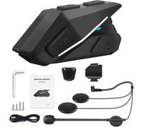 YZ06 Oreillette Bluetooth pour moto, BT5.0 | Réduction intelligente du bruit | Répondeur automatique | Radio FM | Etanche | Connexion simultanée de deux téléphones portables, Noir