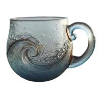 YZBBSH Sea Glass - Tasse à café et à thé en verre soufflé à la main avec motif texturé de vagues de l'océan, tasse à café et à thé sur le thème de la plage pour les amateurs de l'océan et cadeau